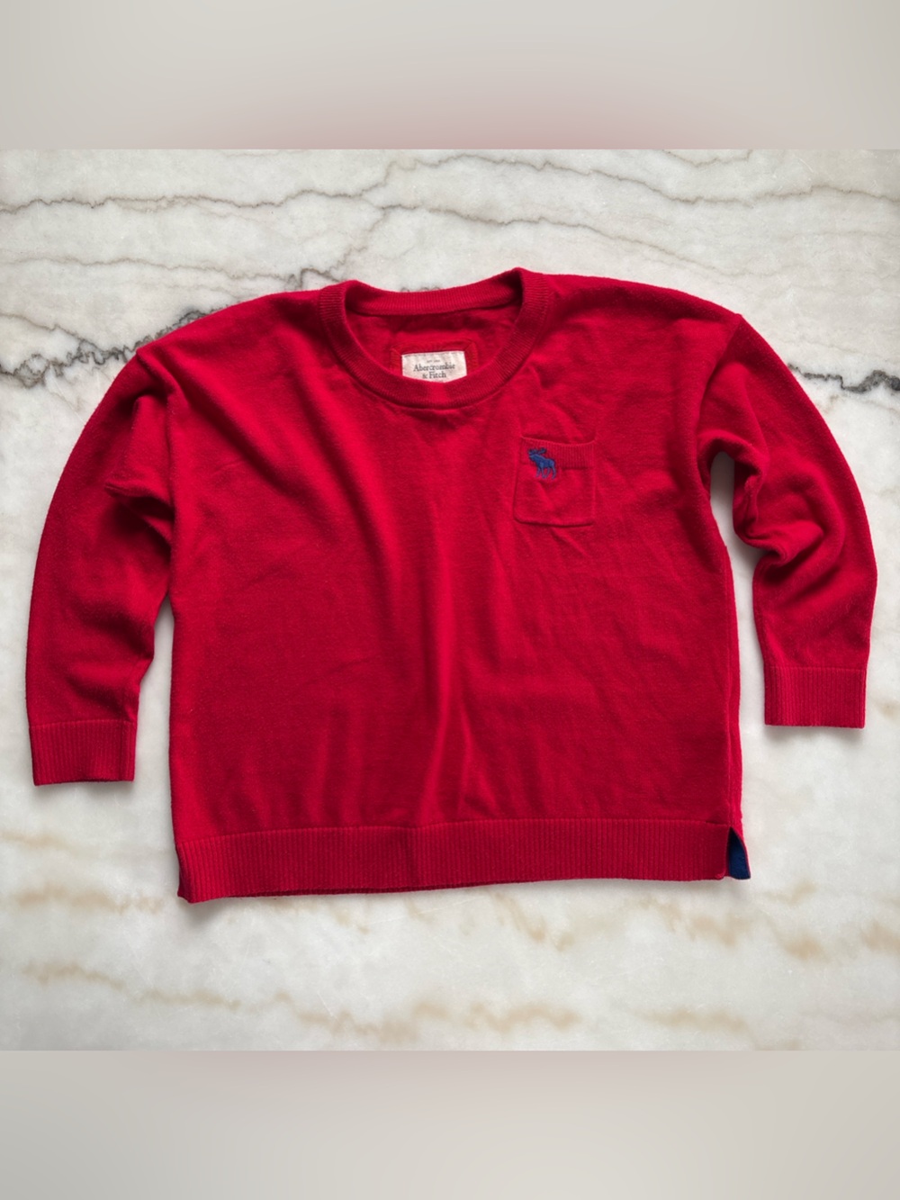Vintage Abercrombie & Fitch Red Cropped Pocket Sweater Moose Logo Size Medium